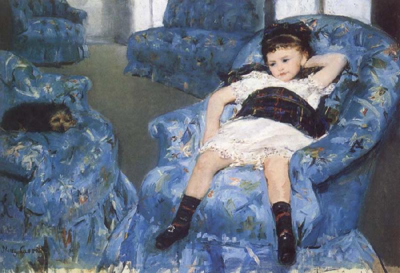 Mary Cassatt Little Girl in a Blue Amchair Norge oil painting art